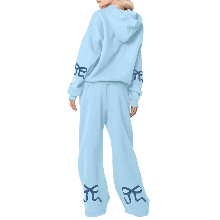 Bowknot Print Sweatshirt & Sweatpants Casual Two Piece Set