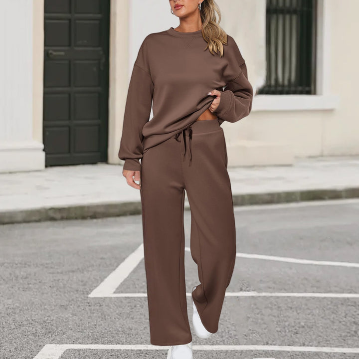 Patchwork Sweatshirt And Wide-Leg Pants Set