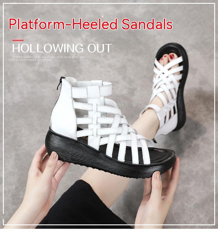 Ethnic Retro Wedge Sandal Boots - Cowhide