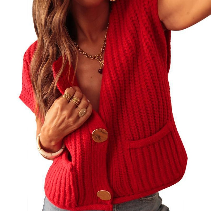 Textured Knitted Waistcoat - Corduroy With Pockets