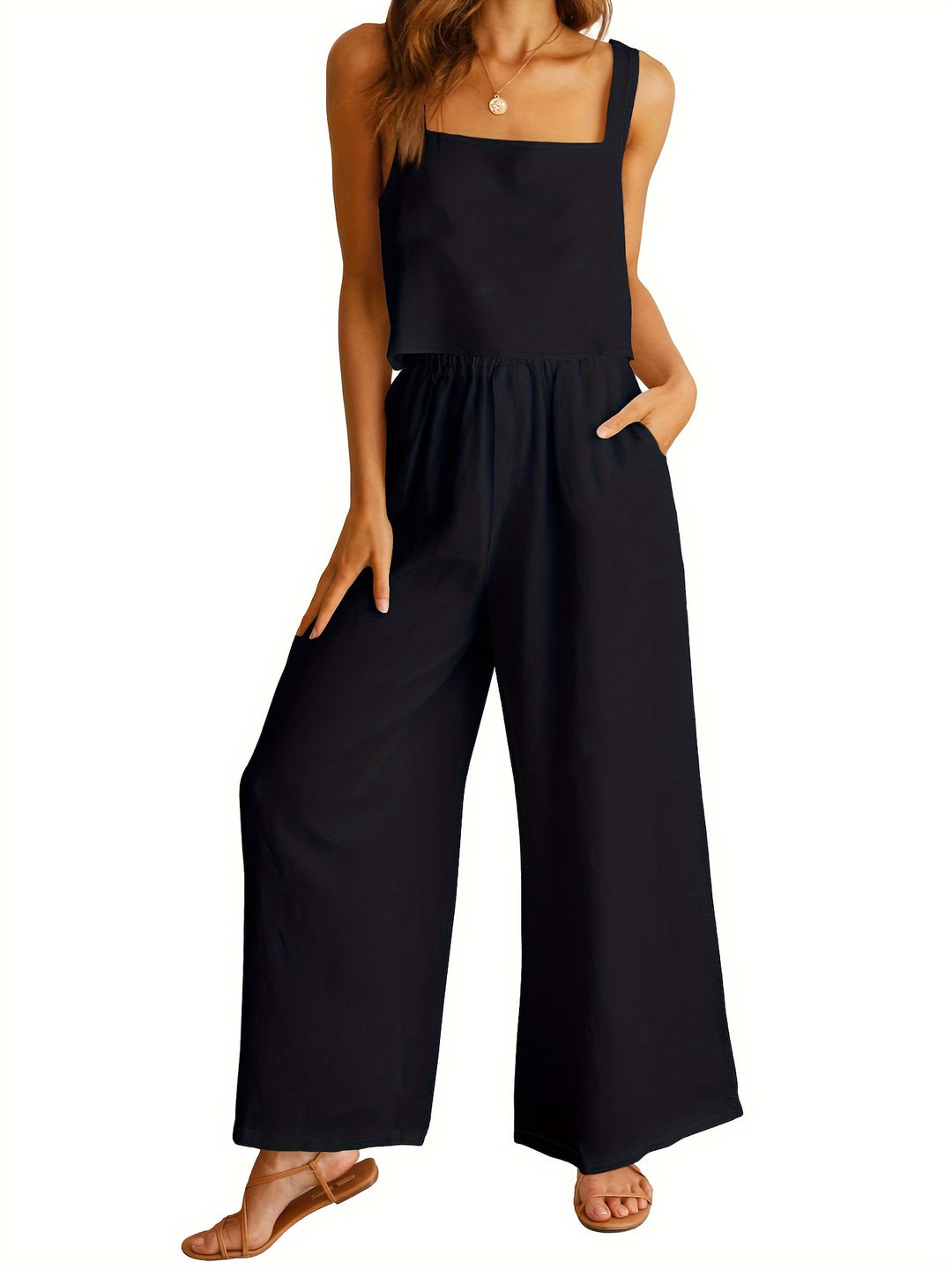 Square Collar Sleeveless Camisole & Wide Leg Trousers Two Piece Set