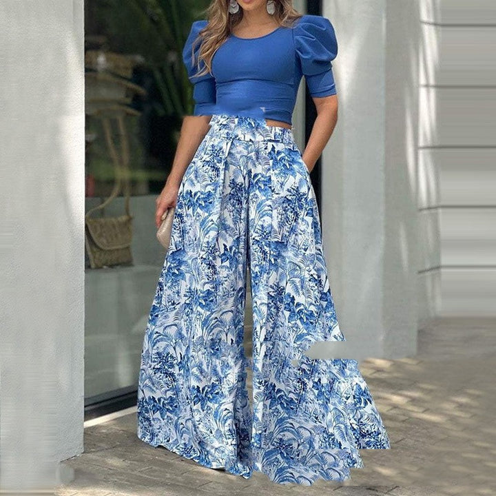 Premium Printed Two-Piece Fashion Set - Blue