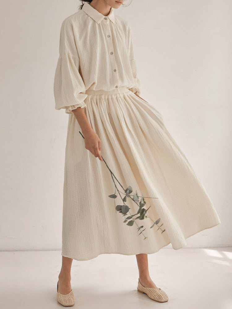 Double-Layer Gauze Loungewear Set - Lantern Sleeve