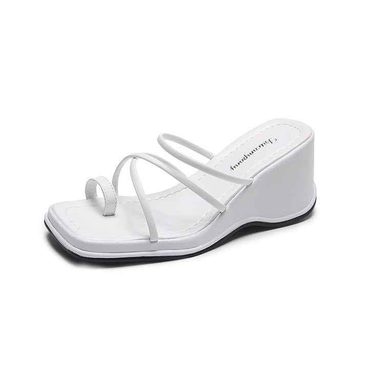 Platform Strappy Slip-On Sandals with Toe Strap