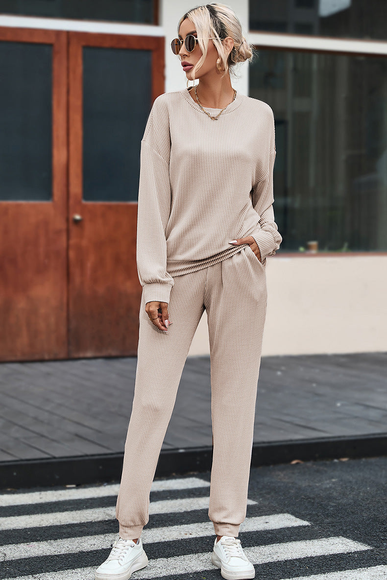 Solid Colour Casual Loungewear Set - Japanese Korean Style