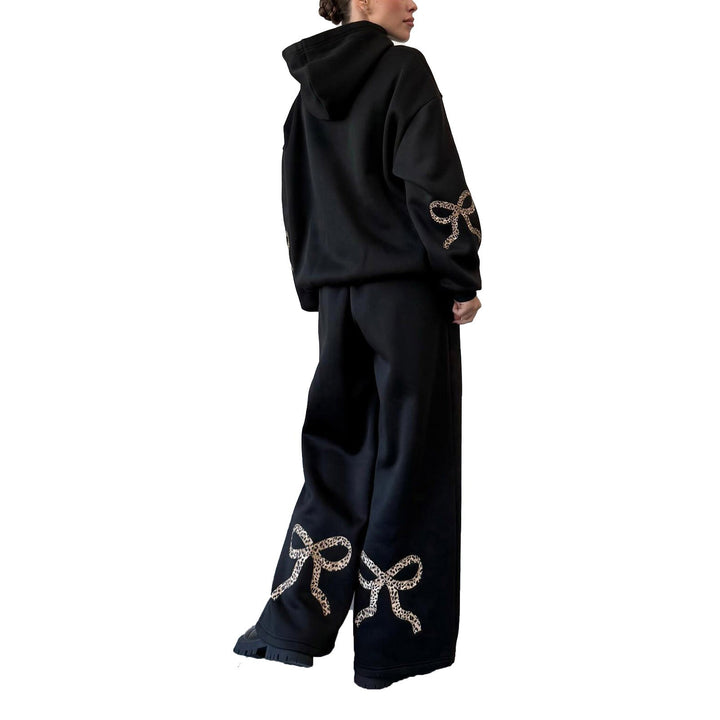 Bowknot Print Sweatshirt & Sweatpants Casual Two Piece Set