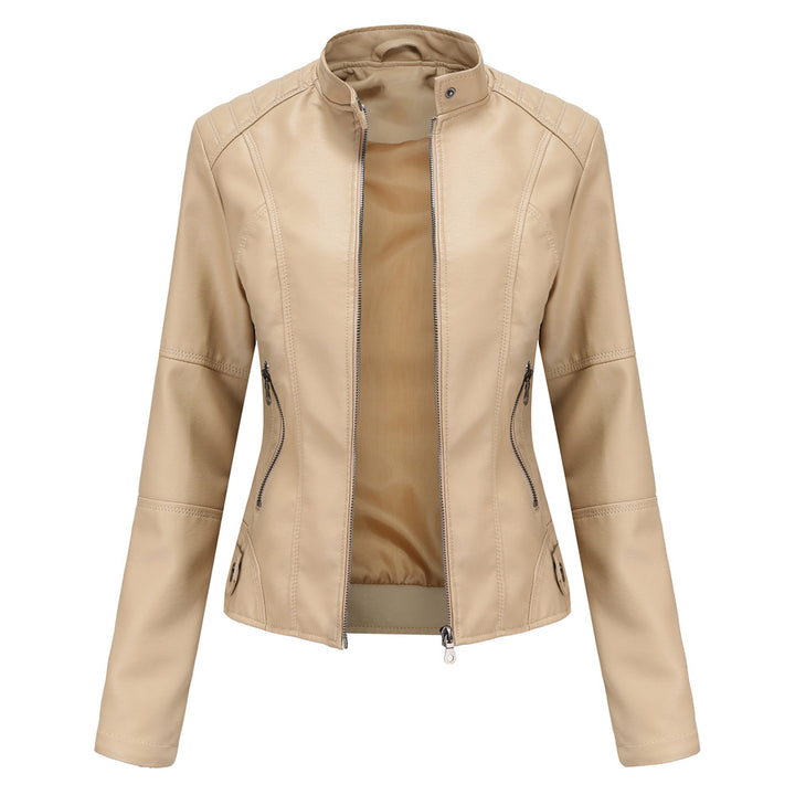 Slim-Fit Leather Jacket with Stand Collar