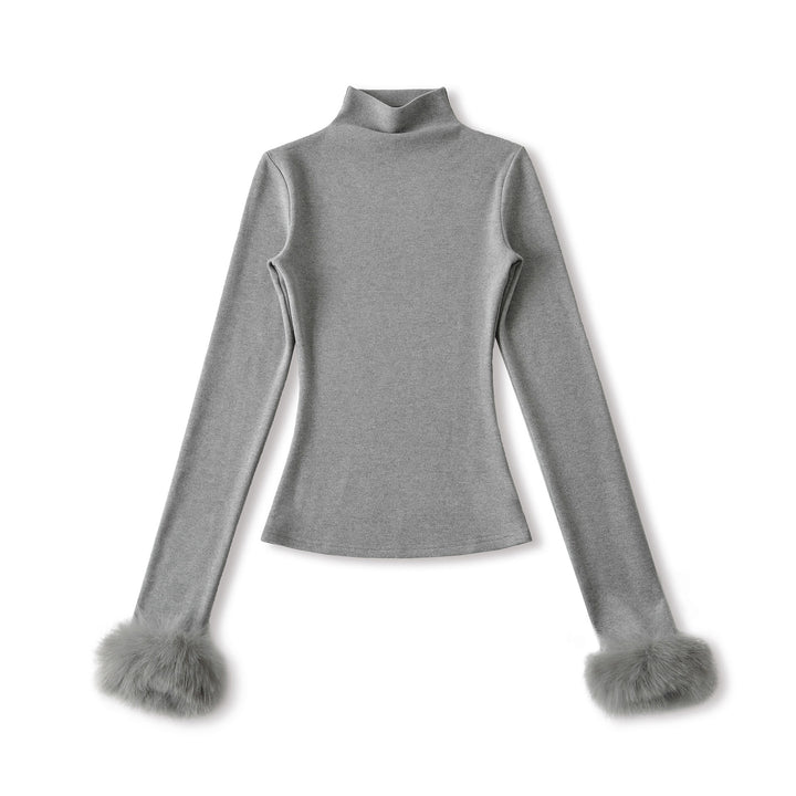 Detachable Furry Sleeve Mock Neck Top - Winter Pullover