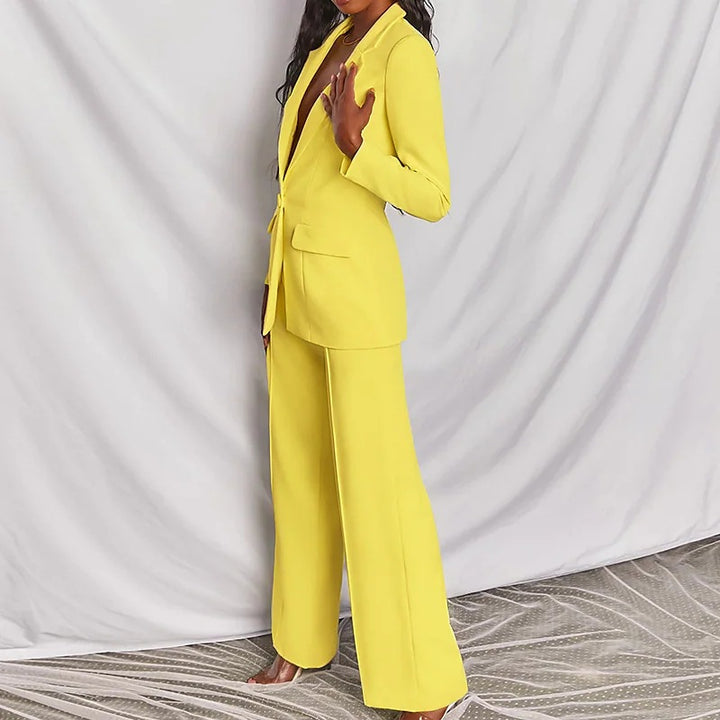 2 Piece Blazer Suit Set - Elegant Long Sleeve Blazer & Trousers for Women