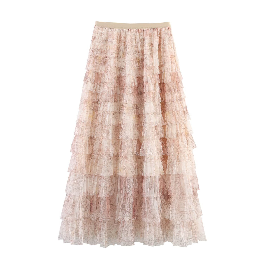 Gradient Mesh Tiered Skirt