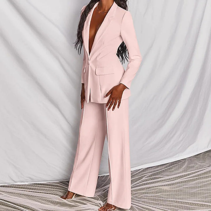 2 Piece Blazer Suit Set - Elegant Long Sleeve Blazer & Trousers for Women