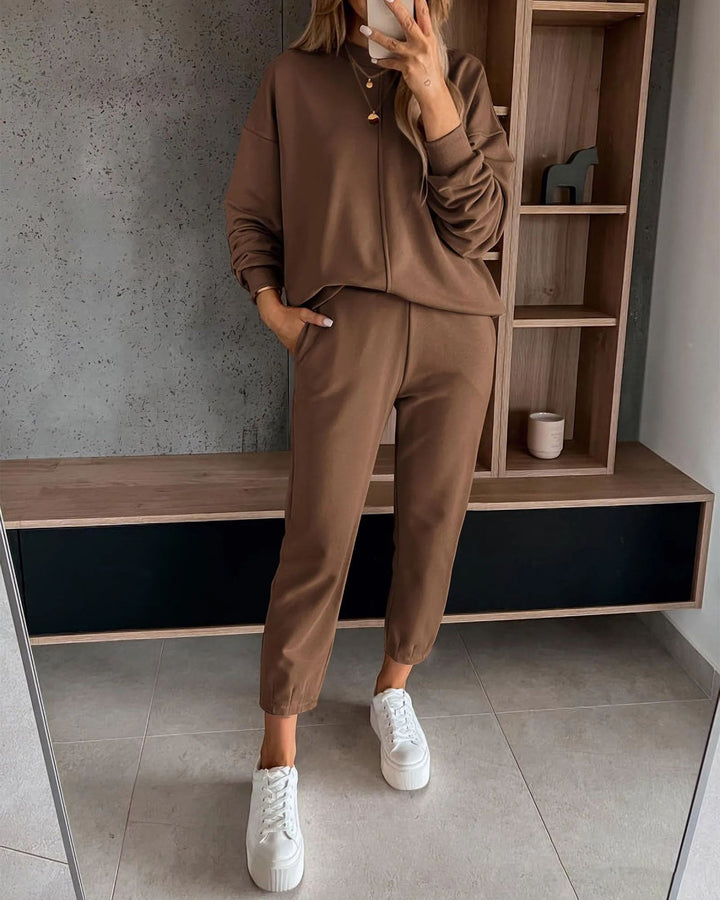 High Waist Track Loungewear Set - Hoodie & Sweatpants