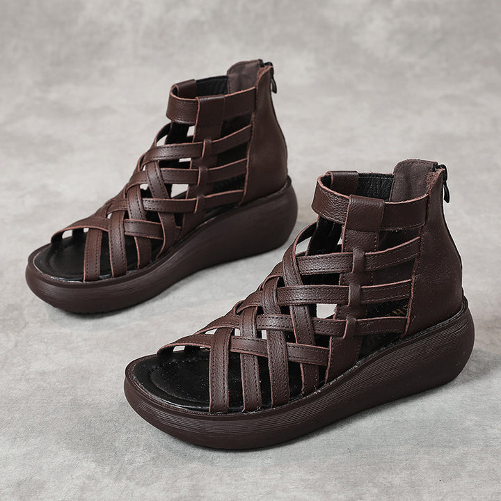 Ethnic Retro Wedge Sandal Boots - Cowhide