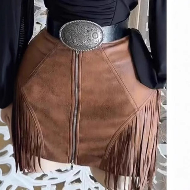 Suede Fringe Zip-Up Shorts