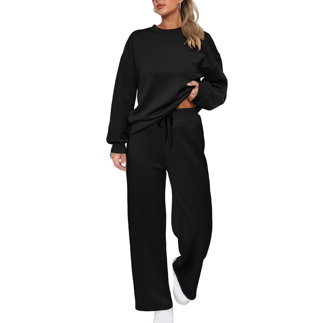 Patchwork Sweatshirt And Wide-Leg Pants Set