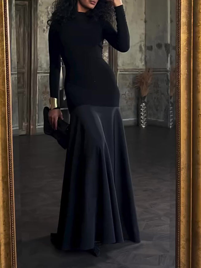 Long-sleeved Panelled Maxi Dress