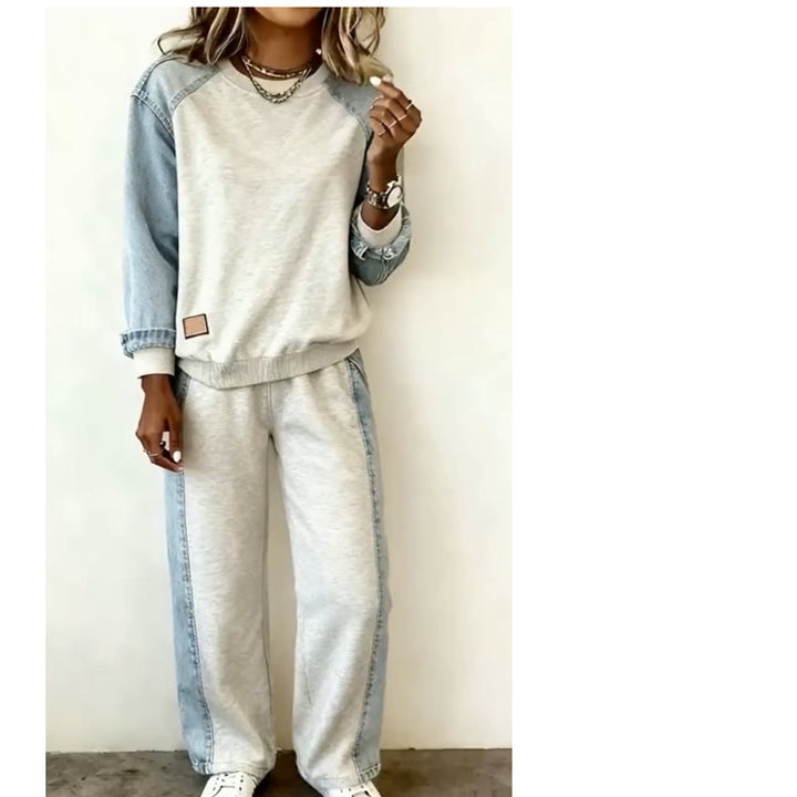 Patchwork Casual Sports Suit - Apricot