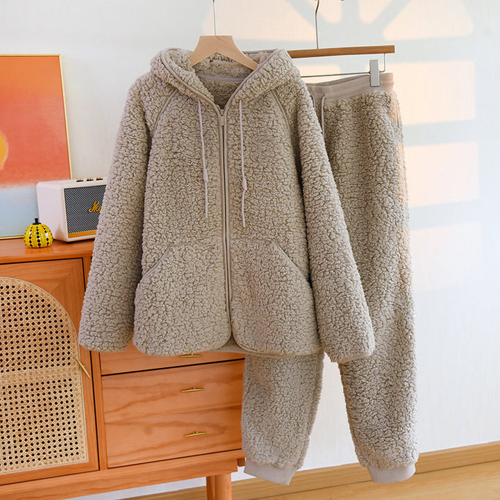 Two-piece Flannel Cute Hooded Thickened Loungewear Autumn And Winter