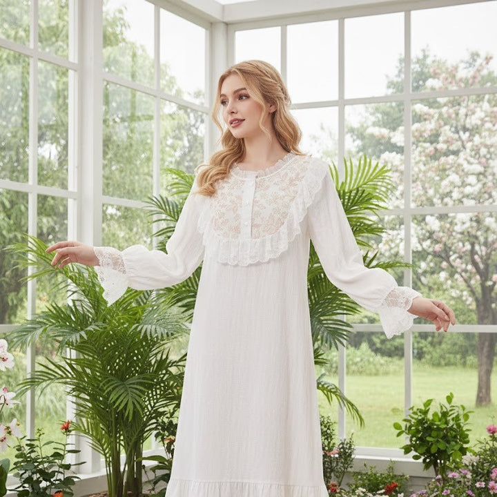 Long-sleeved Loose-fitting Plus-size Long French-style Cozy Nightgown