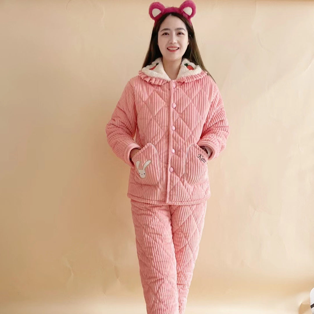 Three-Layer Coral Fleece Loungewear Set - Premium Warmth