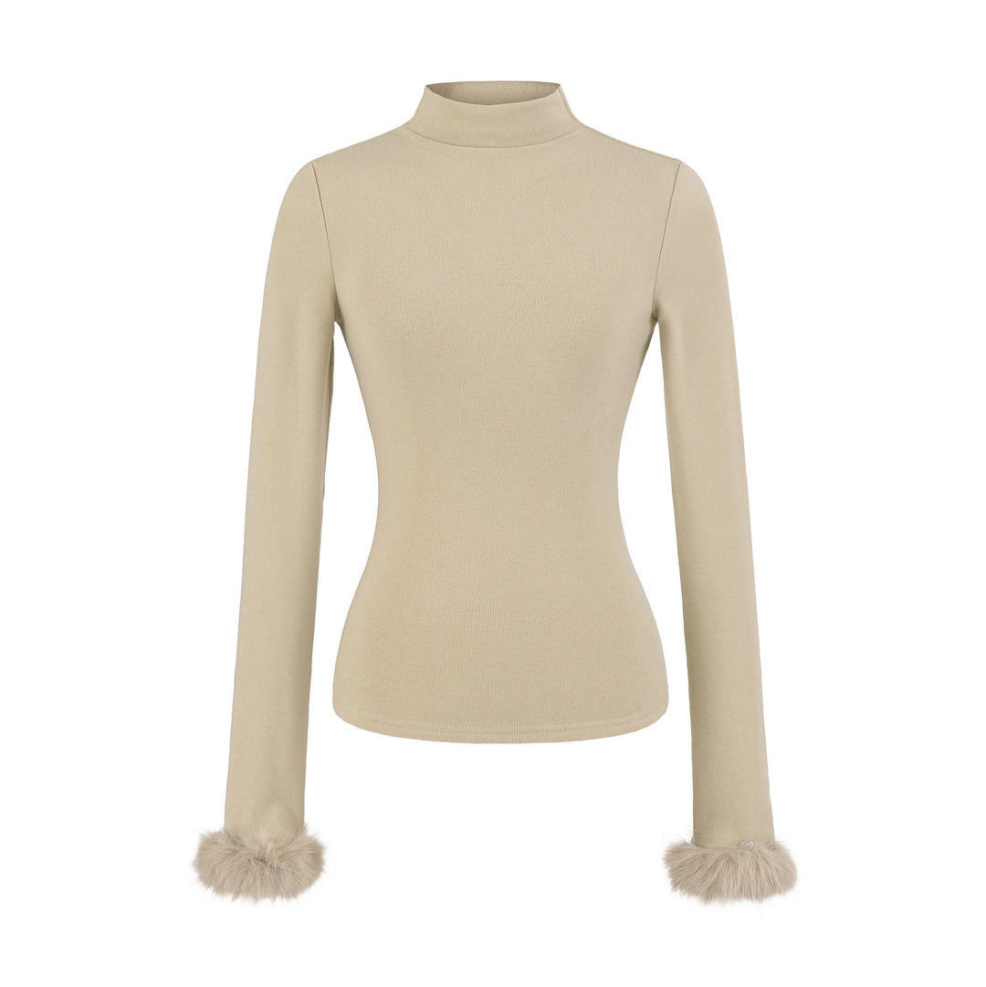 Detachable Furry Sleeve Mock Neck Top - Winter Pullover