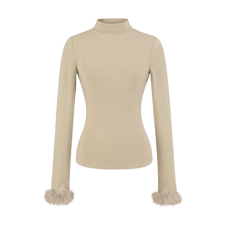 Detachable Furry Sleeve Mock Neck Top - Winter Pullover