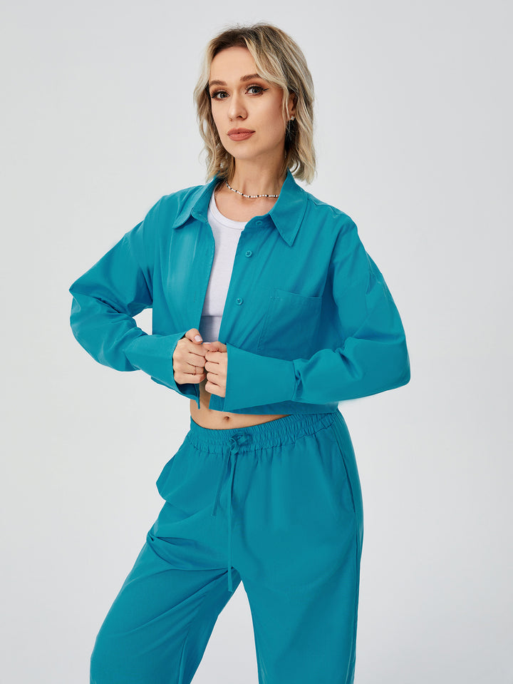 Button-Down Wide Leg Loungewear Set - Two Piece