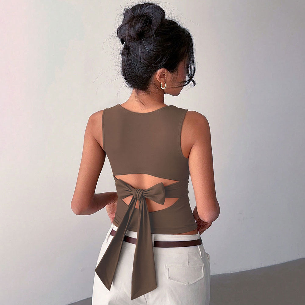 Bow Back Detail T-Shirt - Elegant Sleeveless Top