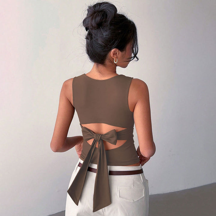Bow Back Detail T-Shirt - Elegant Sleeveless Top