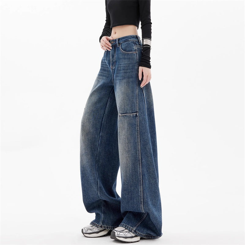 Denim Collar Patchwork Knit Top - Long Sleeve Pullover