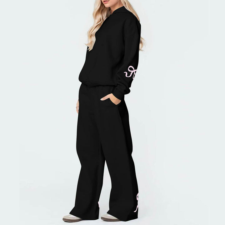 Bowknot Print Sweatshirt & Sweatpants Casual Two Piece Set