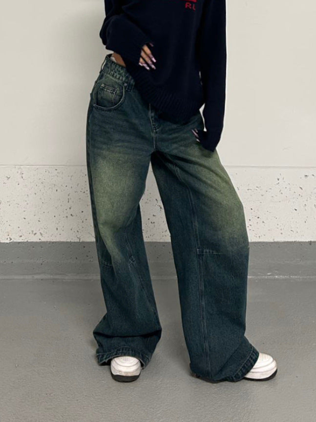 Retro Washed Straight Leg Jeans - Plus Size
