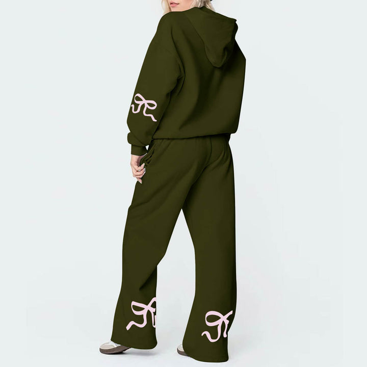 Bowknot Print Sweatshirt & Sweatpants Casual Two Piece Set
