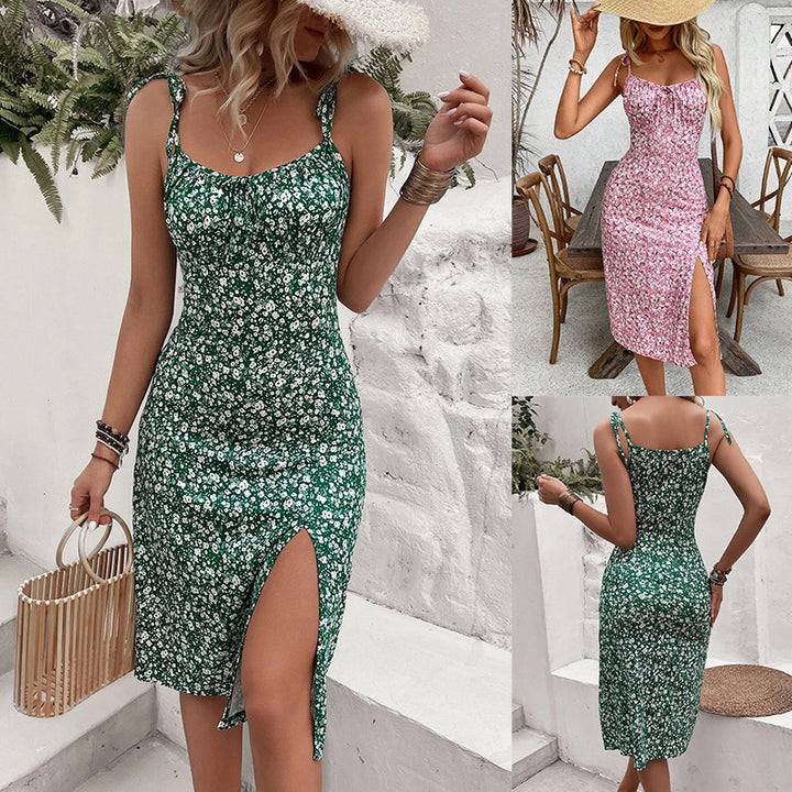 Womens Floral Slip Dress With Side Slit