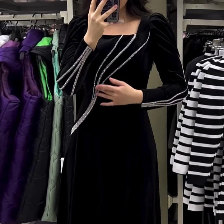 Rhinestone Embellished Long Sleeve Maxi Dress