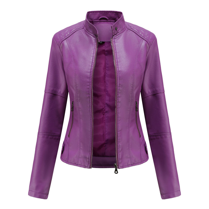 Slim-Fit Leather Jacket with Stand Collar