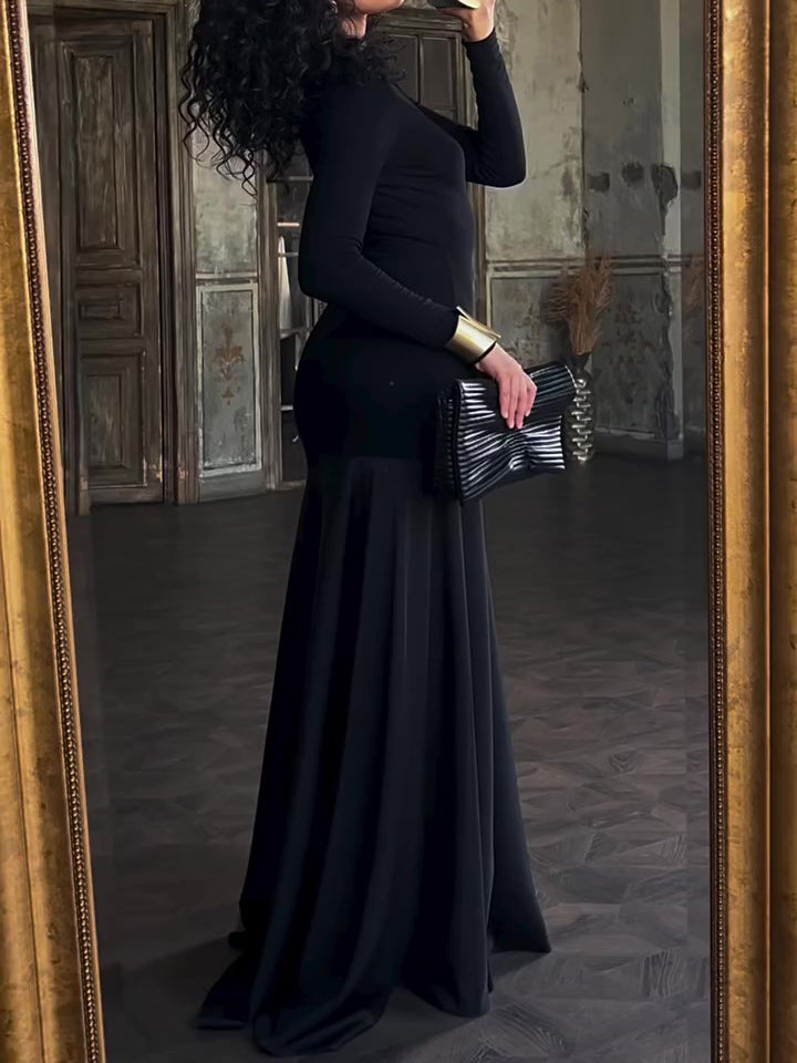 Long-sleeved Panelled Maxi Dress