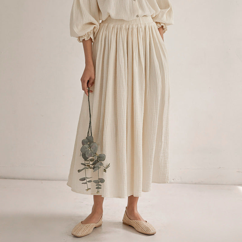 Double-Layer Gauze Loungewear Set - Lantern Sleeve