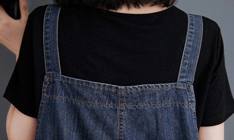 Cropped Denim Dungarees - Plus Size