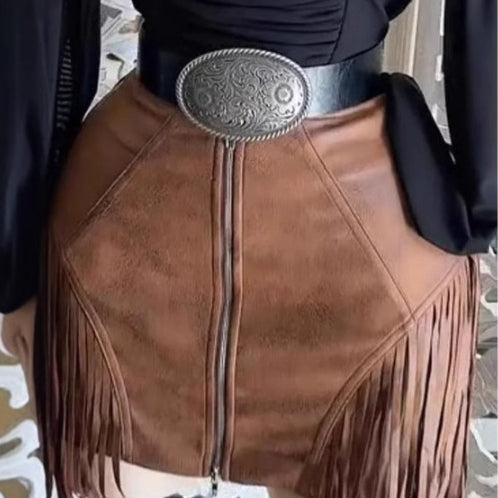 Suede Fringe Zip-Up Shorts