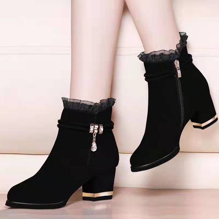 Mid-Heel Sandal Boots with Tassel Detail