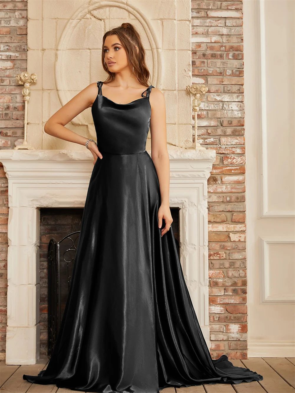 Satin Maxi Beach Dress with Leg Slit & Lace-Up Detail