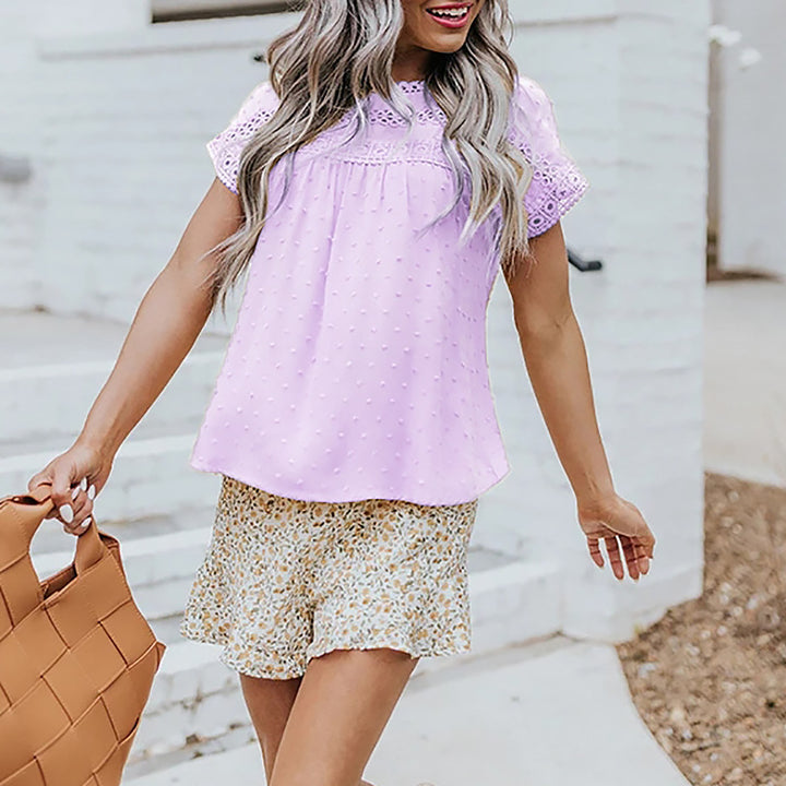 Lace Crochet Pompom Short-Sleeved Casual Shirt Top Women